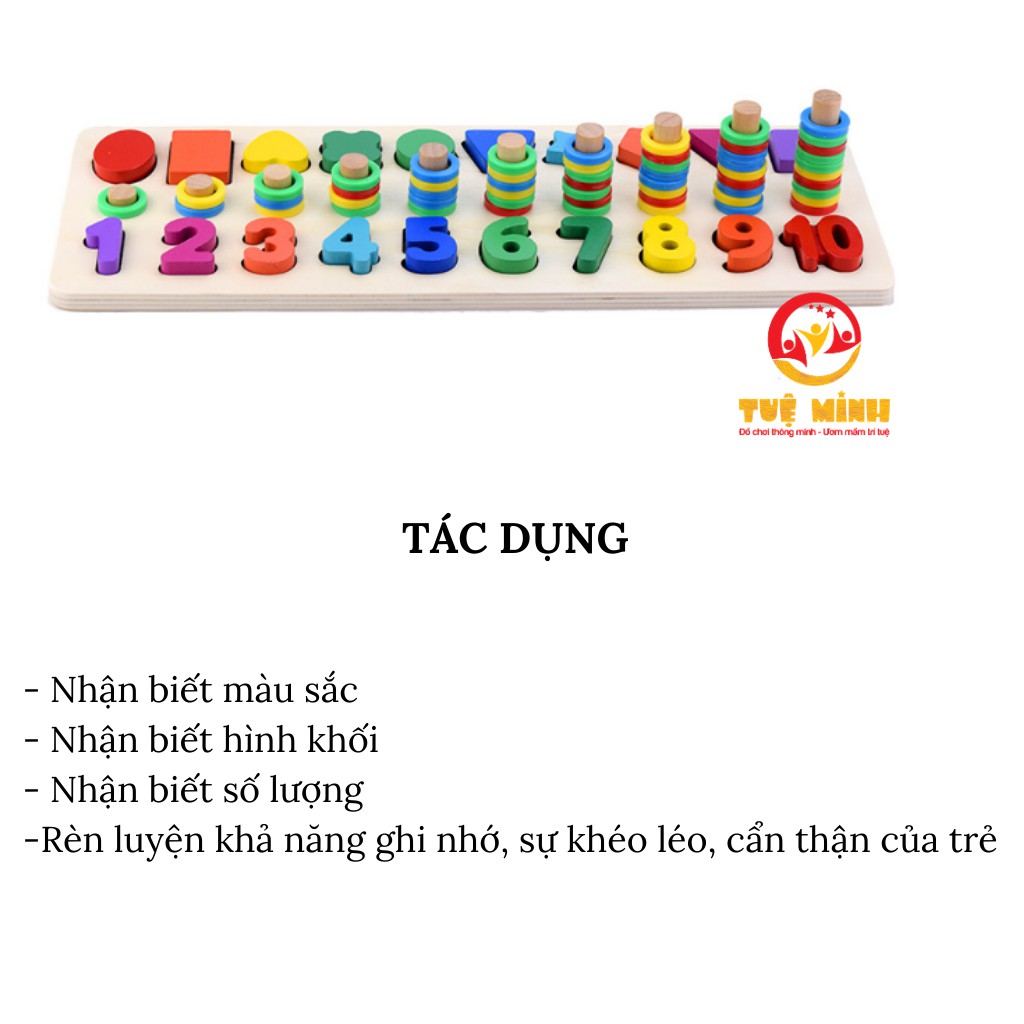 [Mã LIFETOYS1 giảm 30K đơn 99K] Đồ Chơi Gỗ Bảng Số Và Hình Khối 2 Trong 1 Giúp Bé Học Số Đếm và Màu Sắc