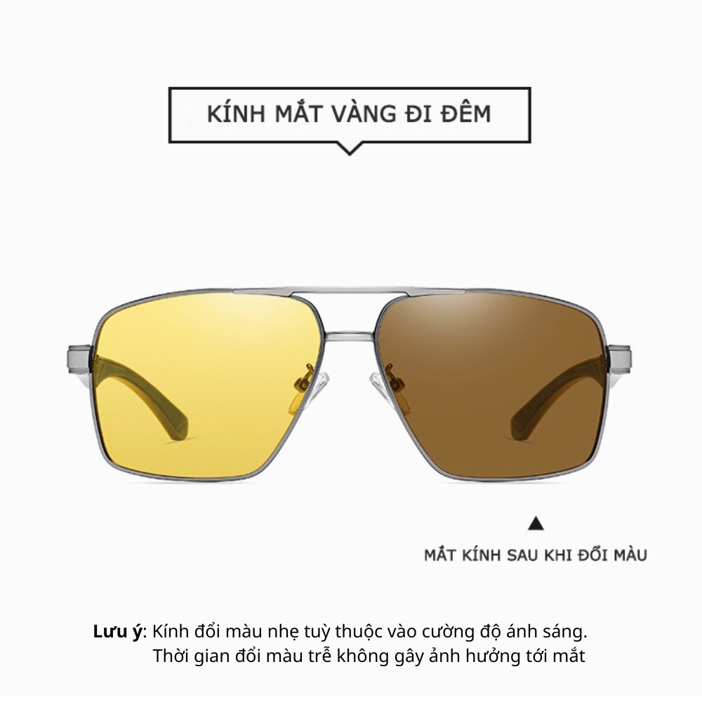 Kính Râm Thời Trang Nam Cao Cấp AORON Gọng Kim Loại Mắt Phân Cực Đổi Màu Chống Nắng Đi Ngày và Đêm A709