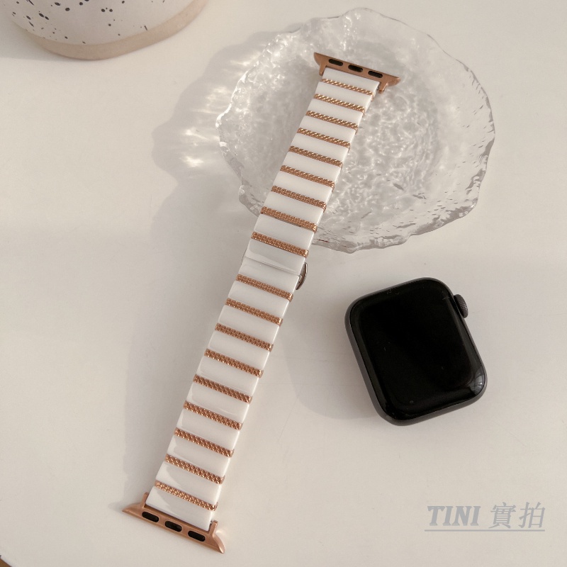 Dây Đồng Hồ Bằng Thép Không Gỉ + Sứ Sang Trọng Cho Apple Watch Series 8 7 6 5 4 3 2 1 SE S8 Ultra 38mm 40mm 41mm 42mm 44mm 45mm
