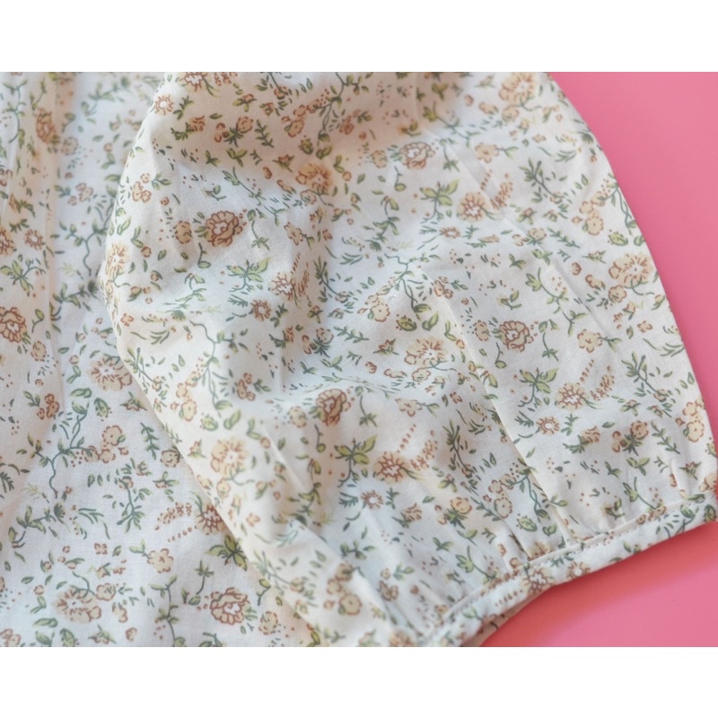 SALE Bộ bé gái áo hoa nhí vintage quần short/ bomber nâu Touch