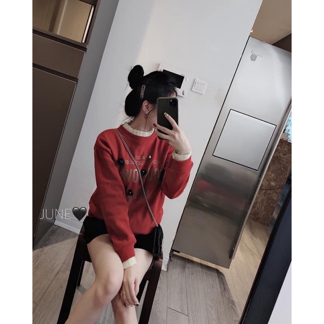 Áo nỉ đính hoa cổ bèo 2 màu cho nữ | BigBuy360 - bigbuy360.vn