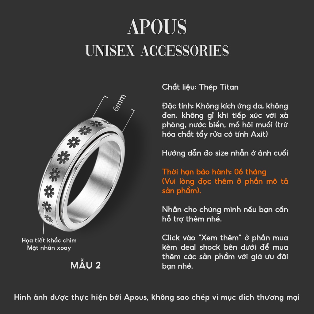 Nhẫn nam nữ Basic Bling Ring - Thép không gỉ - Phụ kiện trang sức Unisex Apous