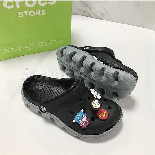 Dép sục cross nam nữ unisex, giày cross DUET màu đen đế xám lượn sóng cao đi mưa full box đủ màu và full size 35 đến 45