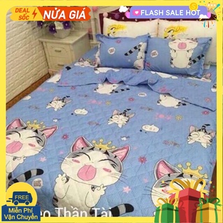 Xả kho Ga bọc đệm cotton poly 1m2 mèo xanh