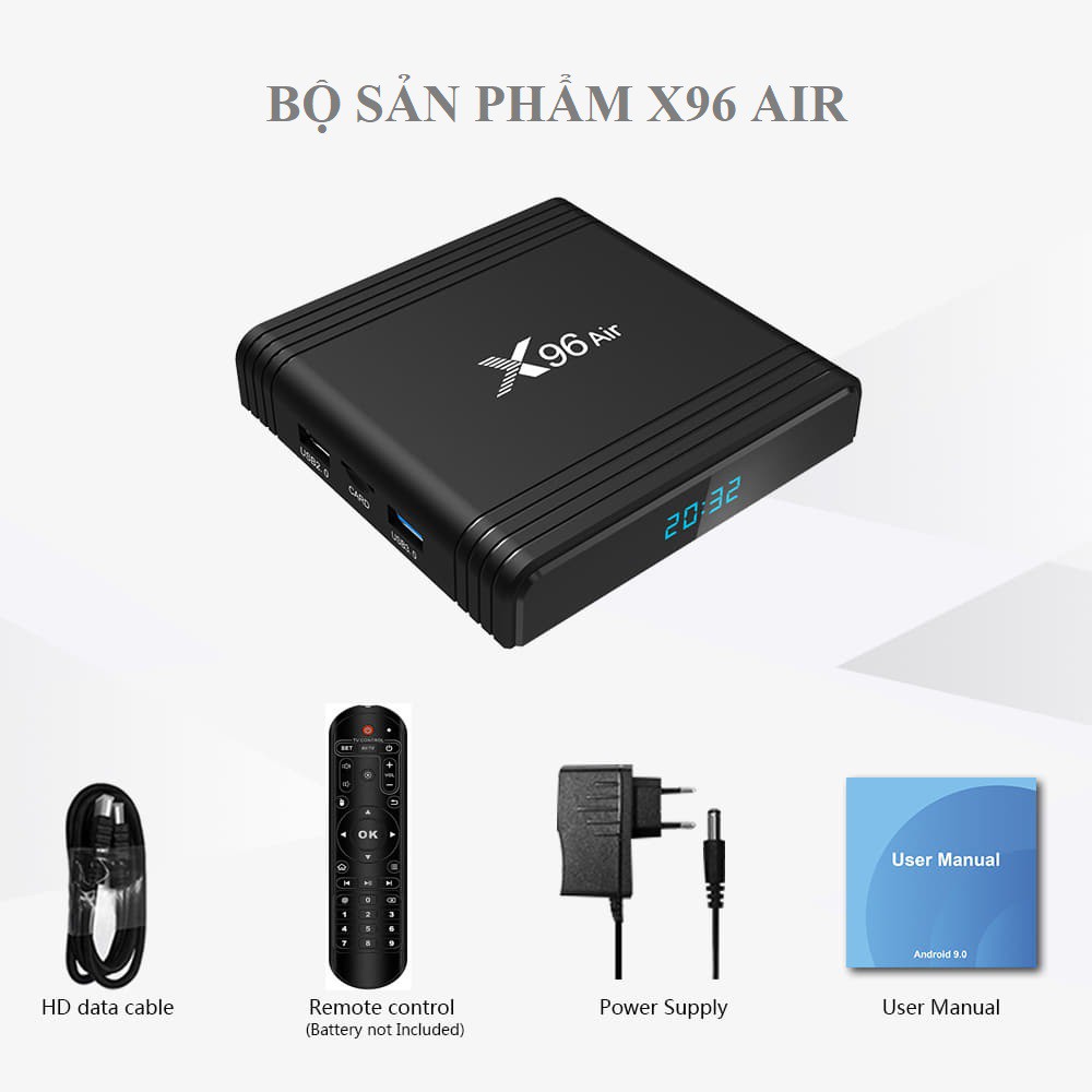 Android TV Box X96 Air, S905X3, 4GB Ram, Rom 32GB, Android TV 9, Wifi Dual Band Mu-Mimo, Bluetooth 4.1, mạnh mẽ, đa năng