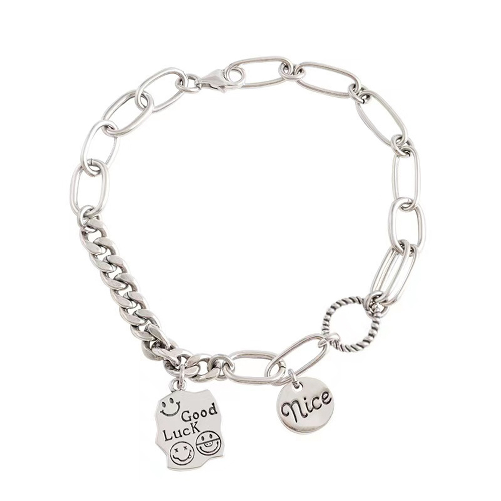 【sweet】woman fashion punk style Titanium Steel Smile Round Letter Pendent Bracelet gift jewelry