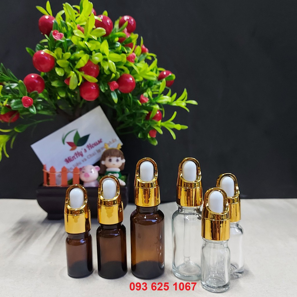 Lọ thủy tinh nắp bóp quai, giỏ hoa 5ml 10ml 20ml  chiết tinh dầu, đựng serum