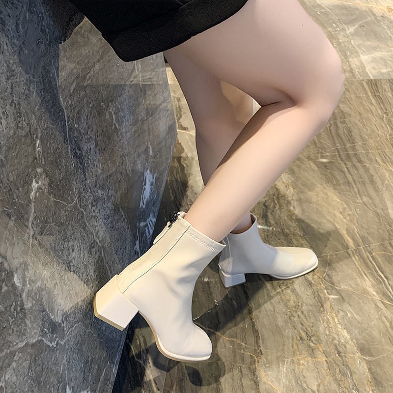 Giày bốt da mềm nữ cao cổ khóa sau cao cấp-boot mũi vuông | BigBuy360 - bigbuy360.vn