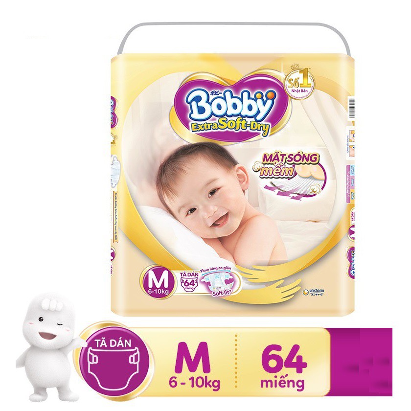 Tã Dán Siêu Mềm Bobby Extra Soft Dry S74/M64/L58/XL52