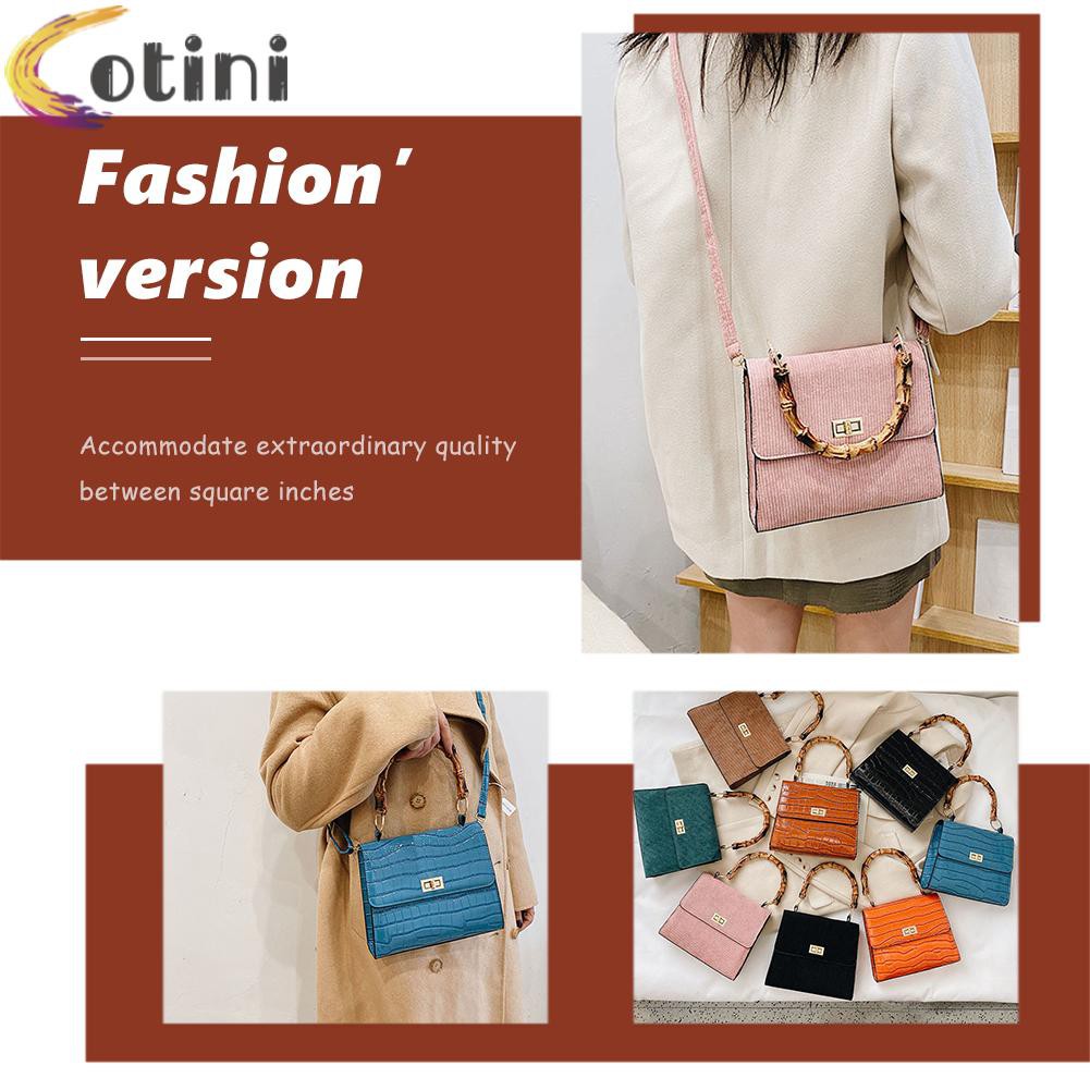 COTINI Fashion Stone PU Velvet Shoulder Purse Women Bamboo Handle Messenger Bags