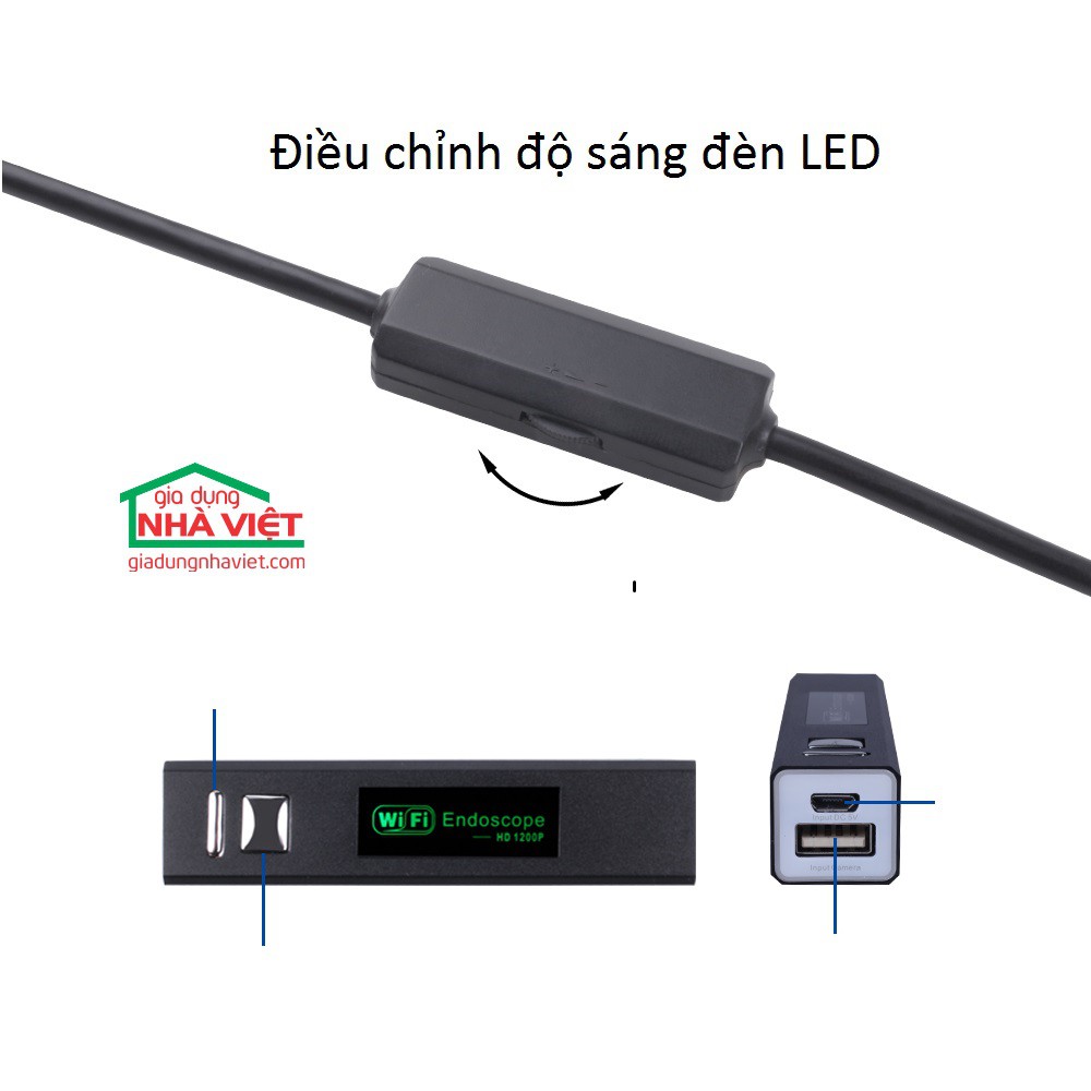 Camera nội soi WiFi độ phân giải cao 1200P 8mm Gkam F150 chống nước IP68