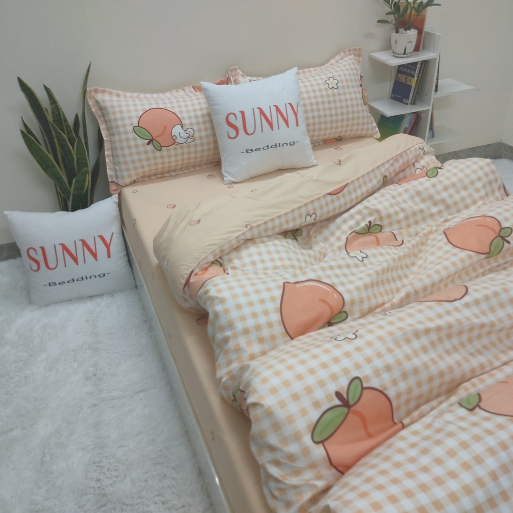 Bộ Chăn Ga Gối SUNNY Bedding Mẫu Đào Hồng Màu Sắc Nhẹ Nhàng Cho Nệm Drap M2,M4,M6,M8,2m2 Chất Liệu Cotton Poly