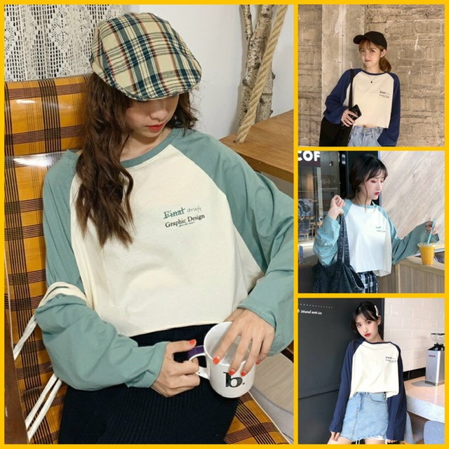 ÁO CROPTOP FOM RỘNG TAY DÀI | Áo vintage tay dài raglan By bear.story NoBrand