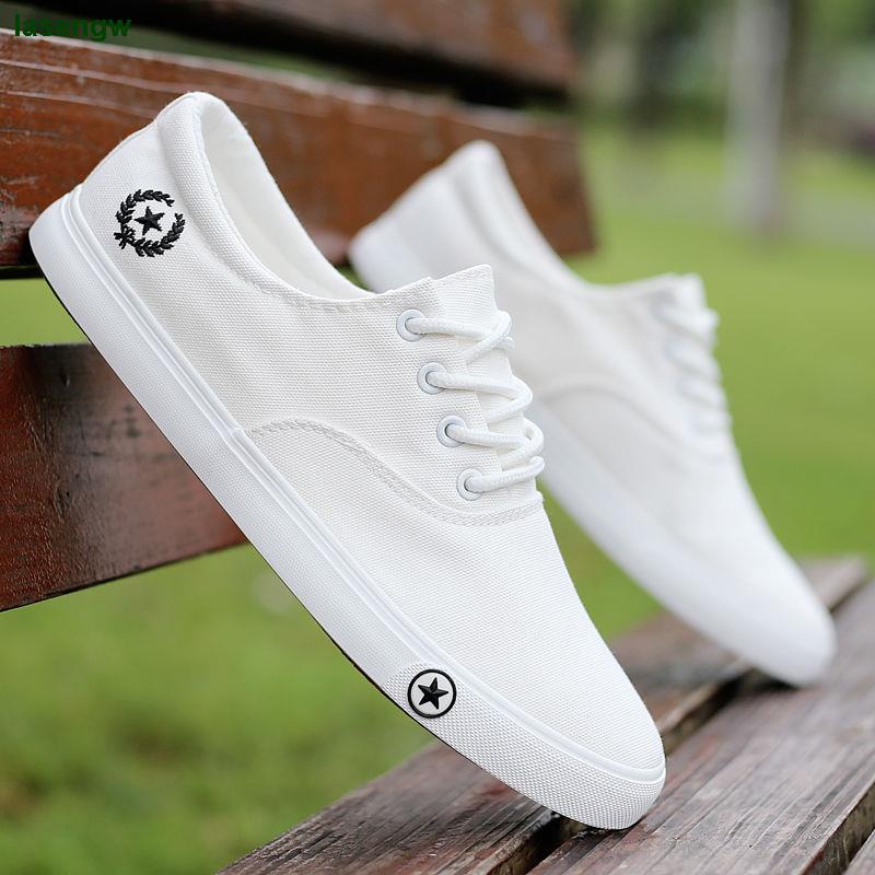 Giày Thể Thao Vải Canvas Thoáng Khí Màu Trắng Dễ Phối Đồ Thời Trang Cho Nam