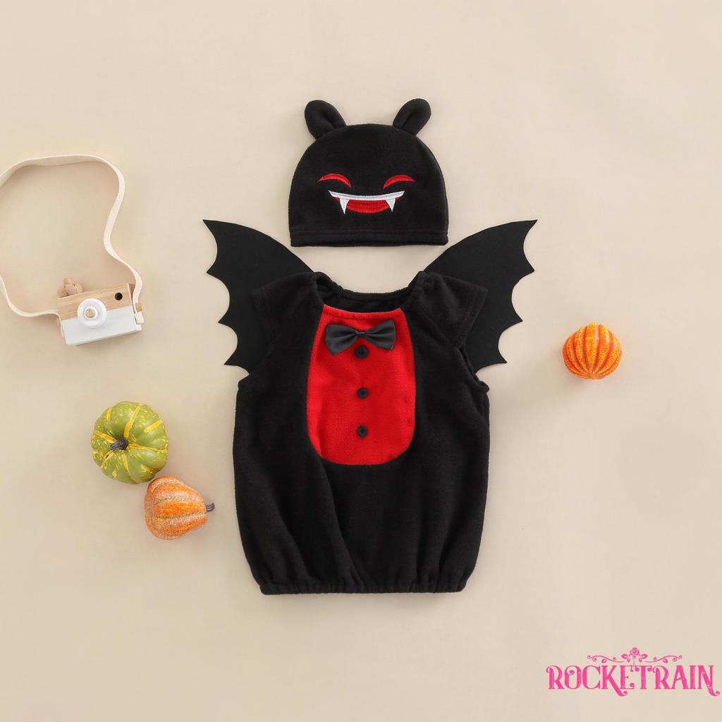 Wa- Áo Sweater Không Tay Cổ Tròn Có Cánh Dơi Và Nón Hóa Trang Halloween Cho Bé Trai Bé Gái