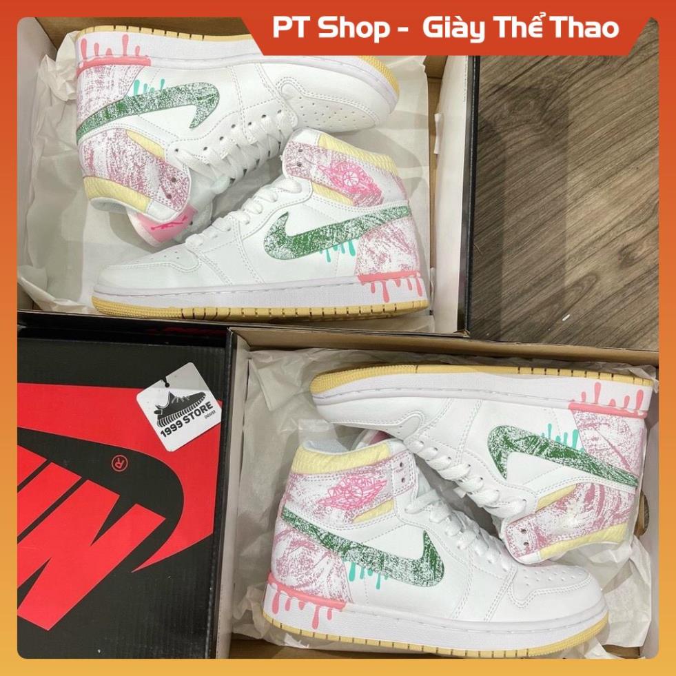 [FreeShip+ Hàng Xịn] Giày Jordan hồng trắng chảy sơn cao cổ , Giầy JD1 hồng trắng mới Full phụ kiện Sneaker