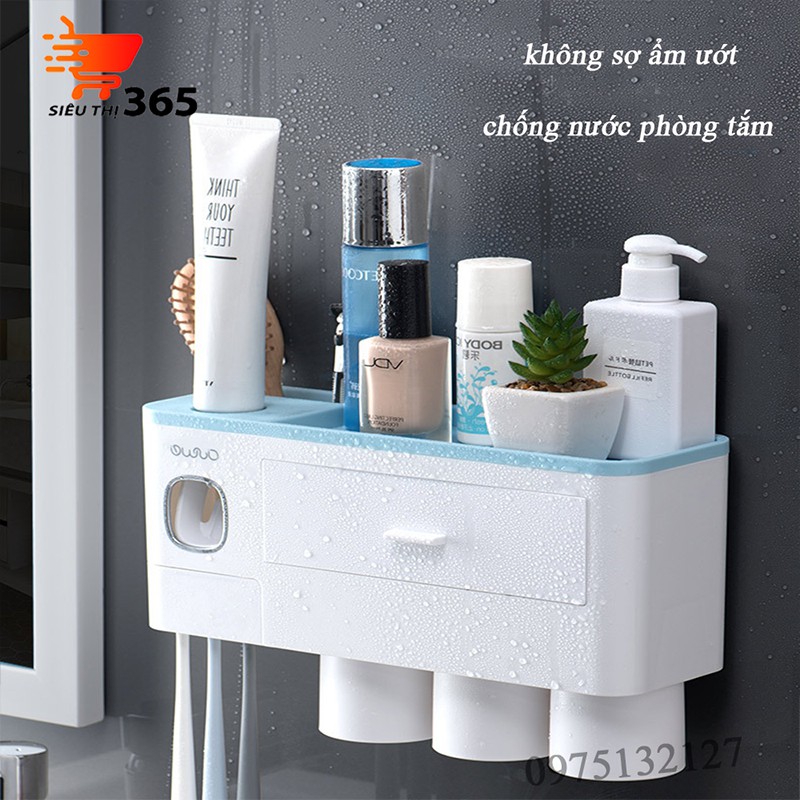 Bộ Nhả Kem Đánh Răng Tự Động Oenon - Kệ Dán Tường Đựng Đồ Nhà Tắm, Khay Đựng Bàn Chải Cốc Đánh Răng Cao Cấp