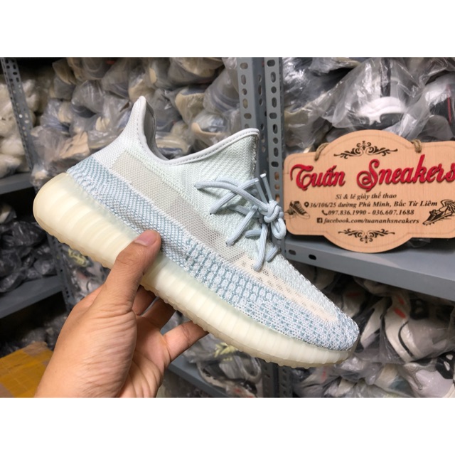 XẢ KHO-SALE thang 9 Giày Yz350 Cloud White Xanh Trắng