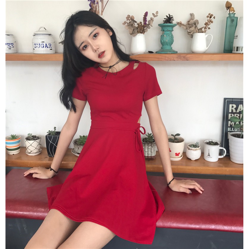 🌸Hàng Có Sẵn🌸Váy Đỏ Body🌸 Hở Eo Thắt Nơ 🌸 Sexy Cá Tính Hàng Quảng Châu