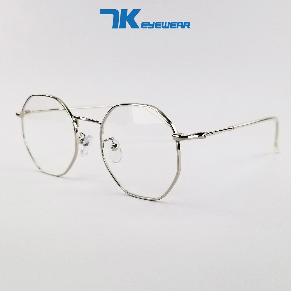♤▧Gọng kính nam nữ mắt cận lục giác kim loại 3039 màu vàng hồng, đen, bạc. Tròng giả 0 độ chống ánh sáng xanh
