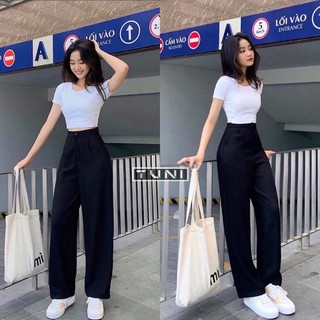Quần ống suông cạp cao