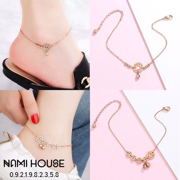Lắc chân nữ titan mẫu nhiều đồng kim tiền và chuông lục lạc style hàn quốc - namimi