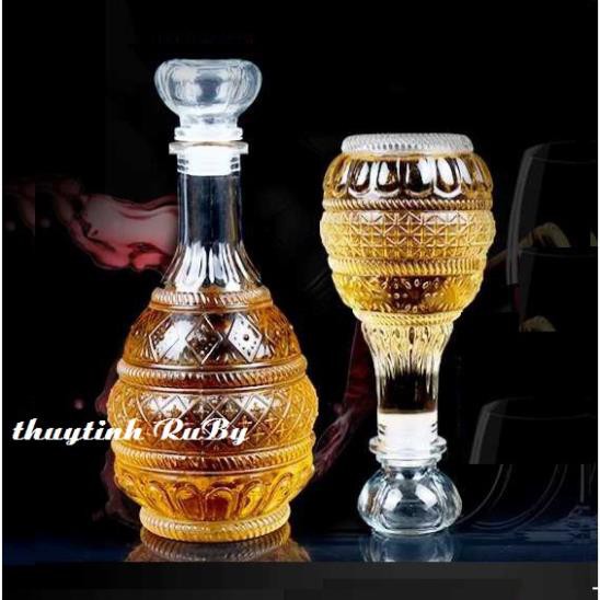 Combo 3 Bình Rượu Thủy Tinh Pha Lê 1000ml, Chai Trưng Rượu Kiểu đẹp