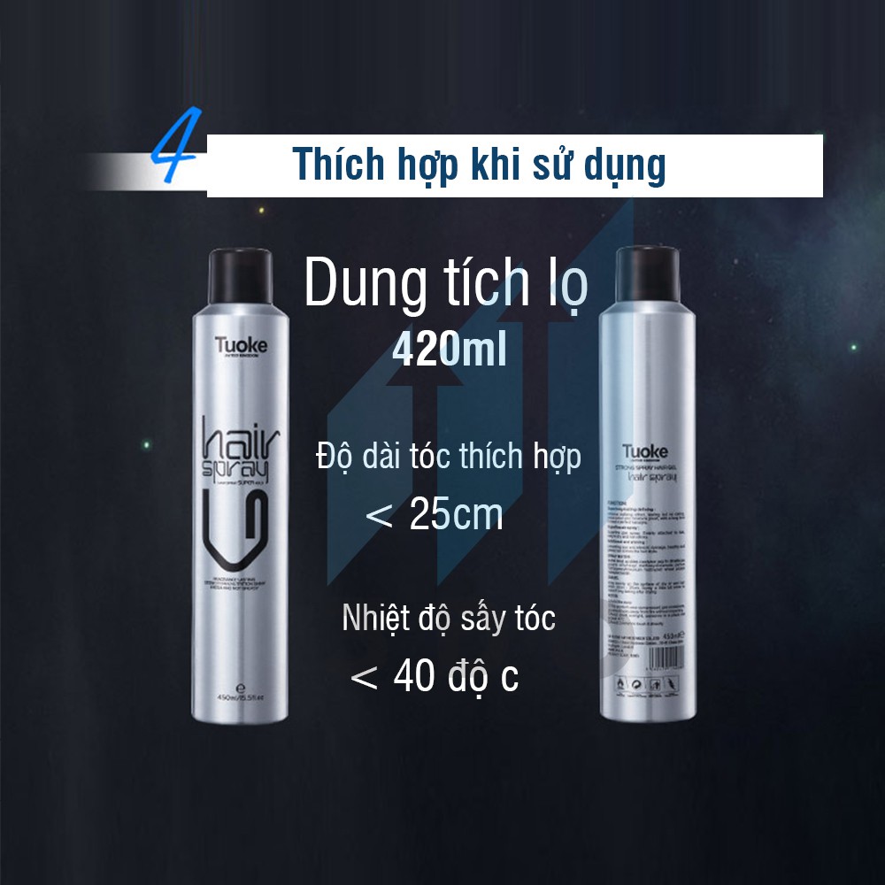 FREESHIP Gôm xịt tóc nam nữ Tuoke 420ml 3DO giữ nếp lâu tạo kiểu tốt thơm keo vuốt tóc