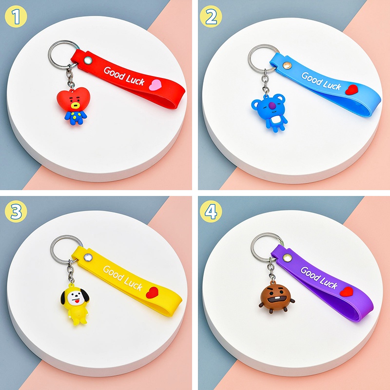 Móc Khóa Mặt Hoạt Hình BTS BT21 3D Dễ Thương Phong Cách Hàn Quốc Thời Trang