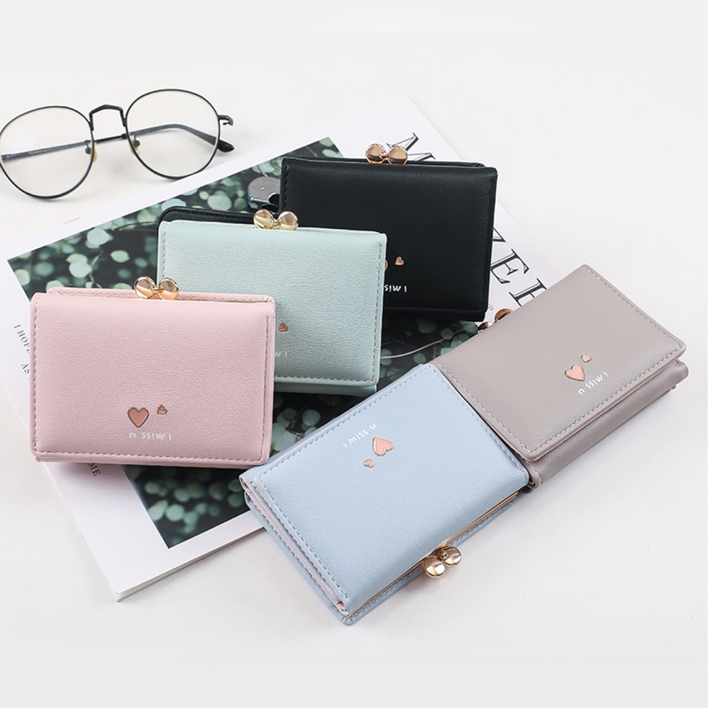 Ví nữ mini ngắn cầm tay GENZZZ đính họa tiết trái tim nhiều ngăn tiện dụng chất da cao cấp V022