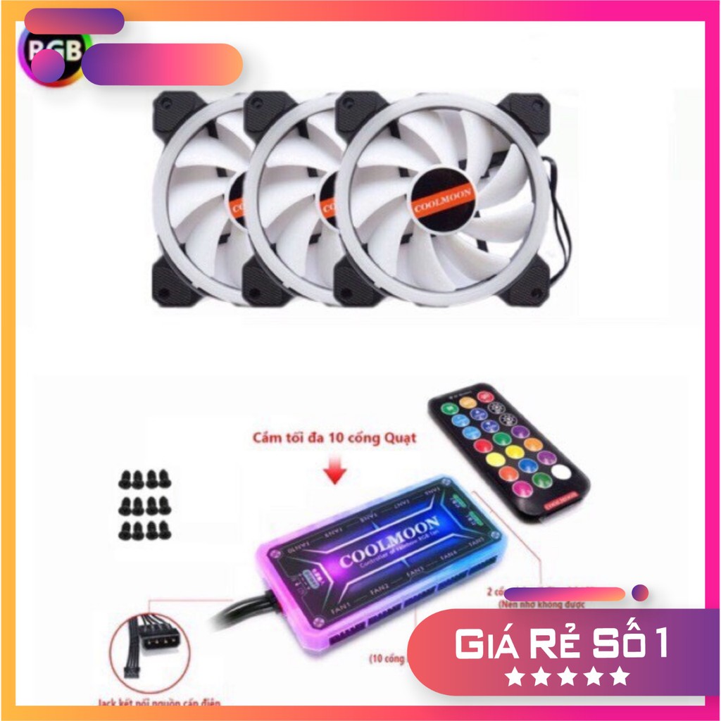 Bộ 5 Fan Led RGB Coolmoon L9 / Tặng Bộ Hub Kết Nối Nguồn Và Điều Khiển - Máy Tính Báo Hồng