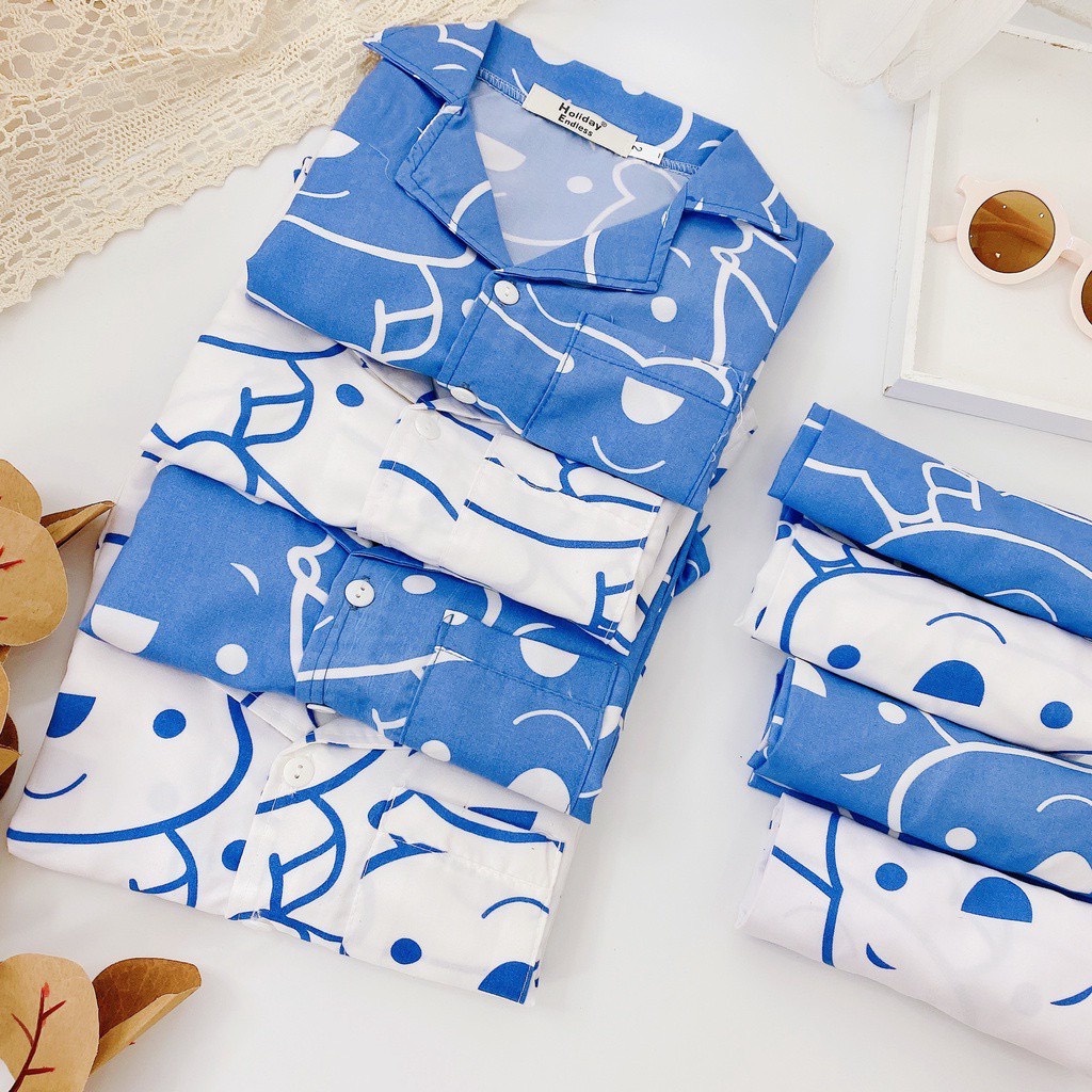 Đồ bộ dài tay trẻ em - Bộ Dài Tay PYJAMA Gấu Trắng Xanh Cho Bé