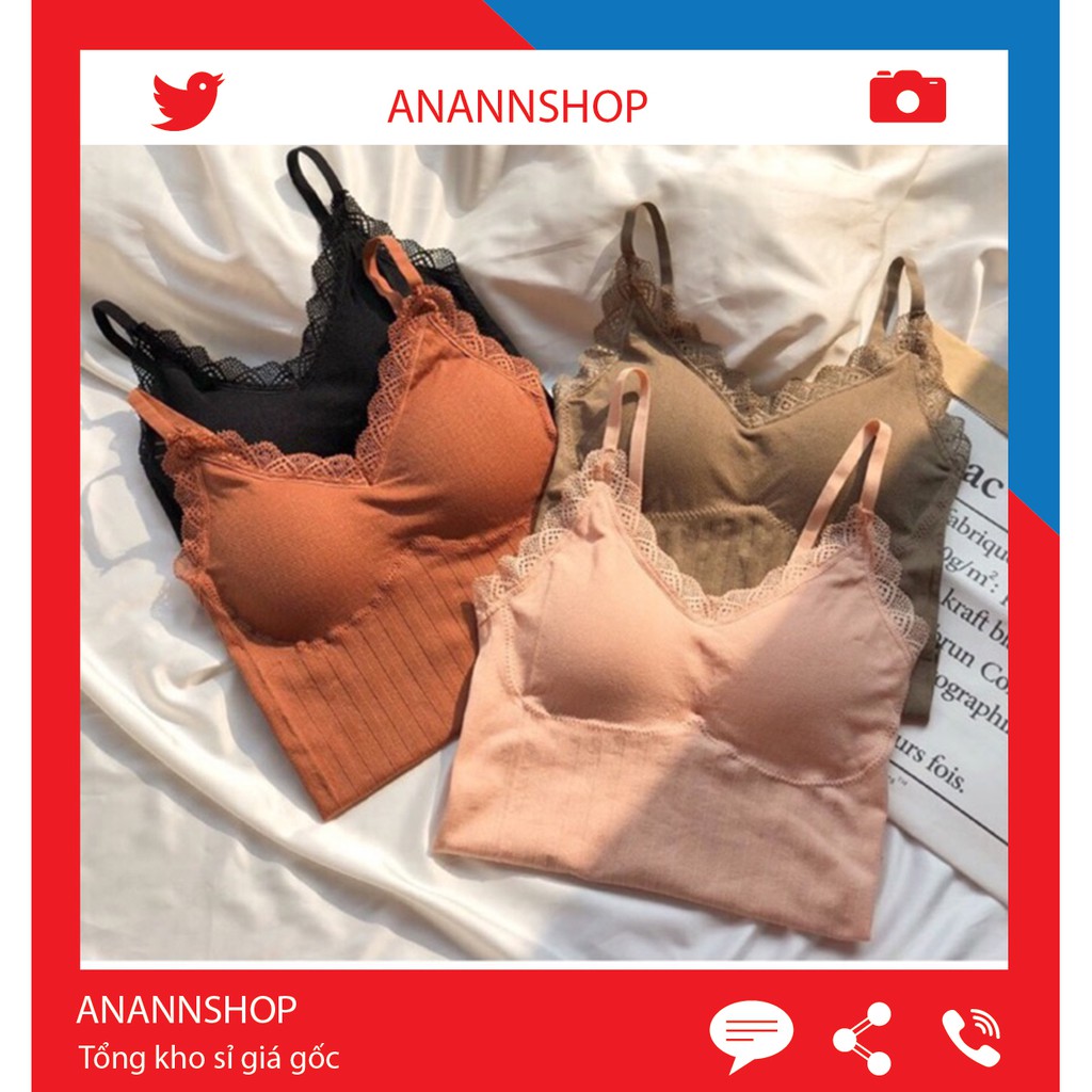 Áo Bra 2 Dây Cotton Thân Dài Viền Ren Gợi Cảm Có Đệm Nâng Ngực Kiểu Dáng Hàn Quốc 3328 | BigBuy360 - bigbuy360.vn