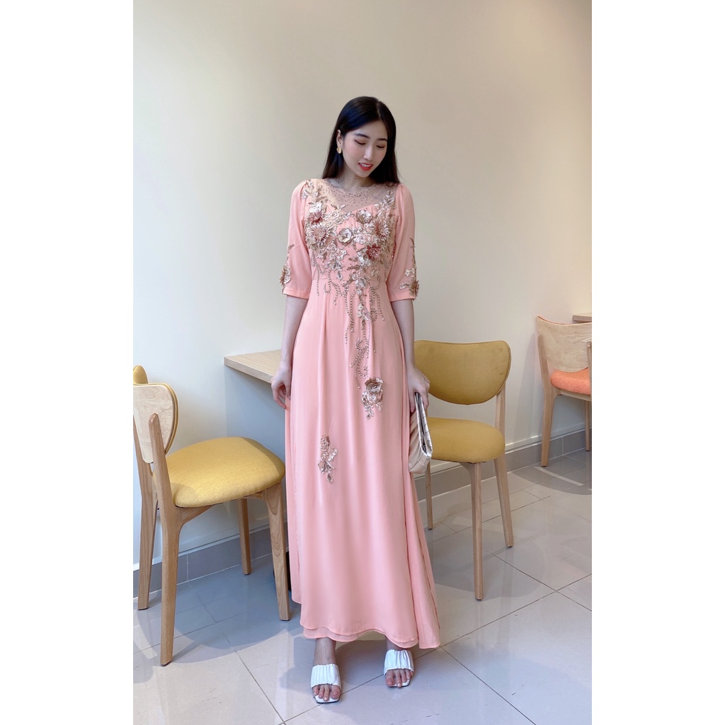 đầm dạ hội dự tiệc nữ cao cấp , thiết kế cao cấp 2 lớp sang trọng phối hoa