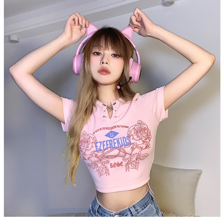 Cocory vn Áo Croptop Tay Ngắn In Họa Tiết Thời Trang Mùa Hè Dành Cho Nữ