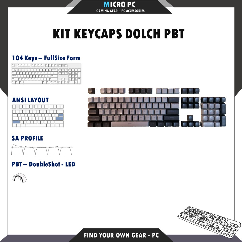 Bộ Keycap Dolch Dark Gray 104 phím (Chất liệu PBT / DoubleShot Xuyên LED /SA Profile/ ANSI Layout )