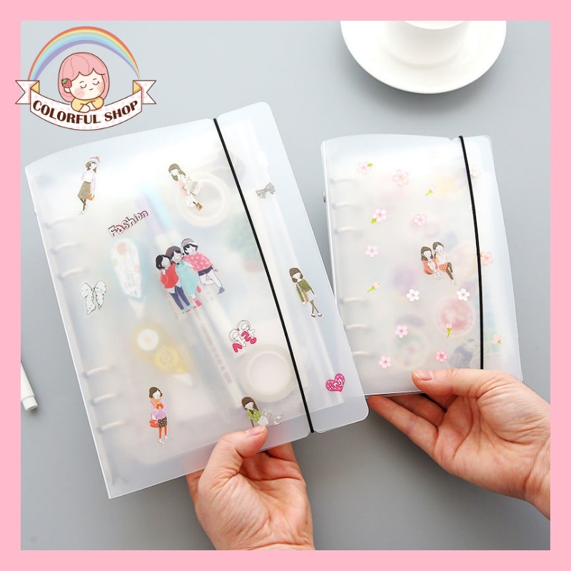 [Colofulshop] Sổ bìa còng A7 A6 nhựa trong cứng 6 còng gồm ruột sổ làm sổ planner bullet journal sổ trang trí sổ tay