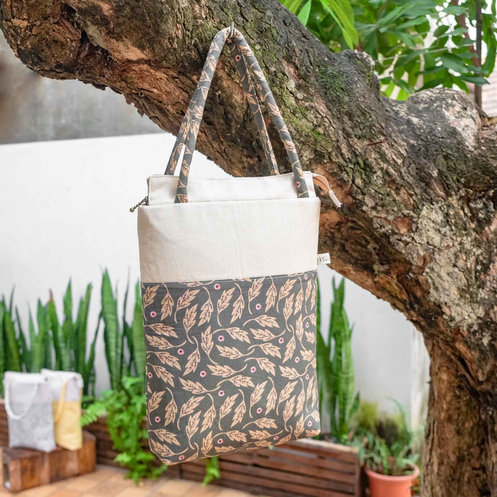 Túi tote vải có khóa miệng đựng được laptop - Túi xách vải canvas linen handmade đi làm đi học tiện lợi