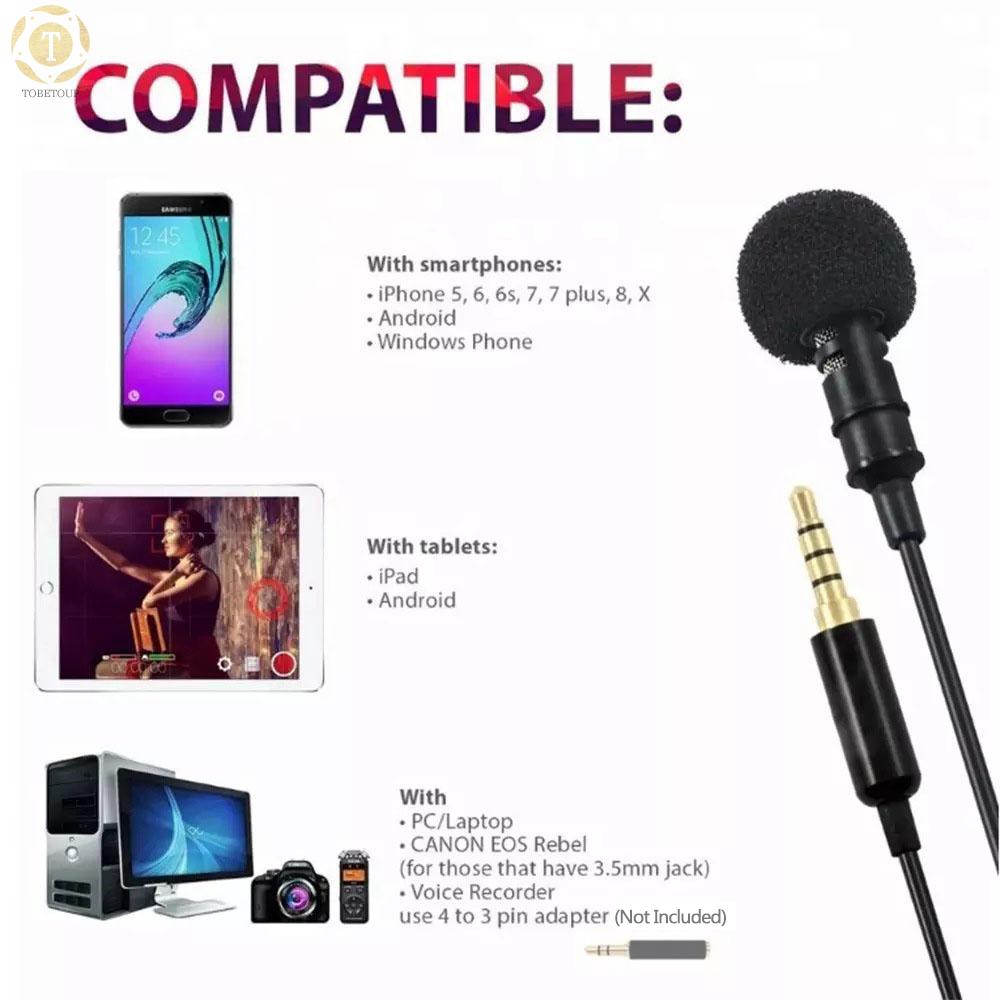 Shipped within 12 hours】 Mini Clip-on Lavalier Microphone Lapel Condenser Mic with 3.5mm Plug Compatible with iPhone iPad Android Smartphone DSLR Camera PC Laptop Microphone [TO]