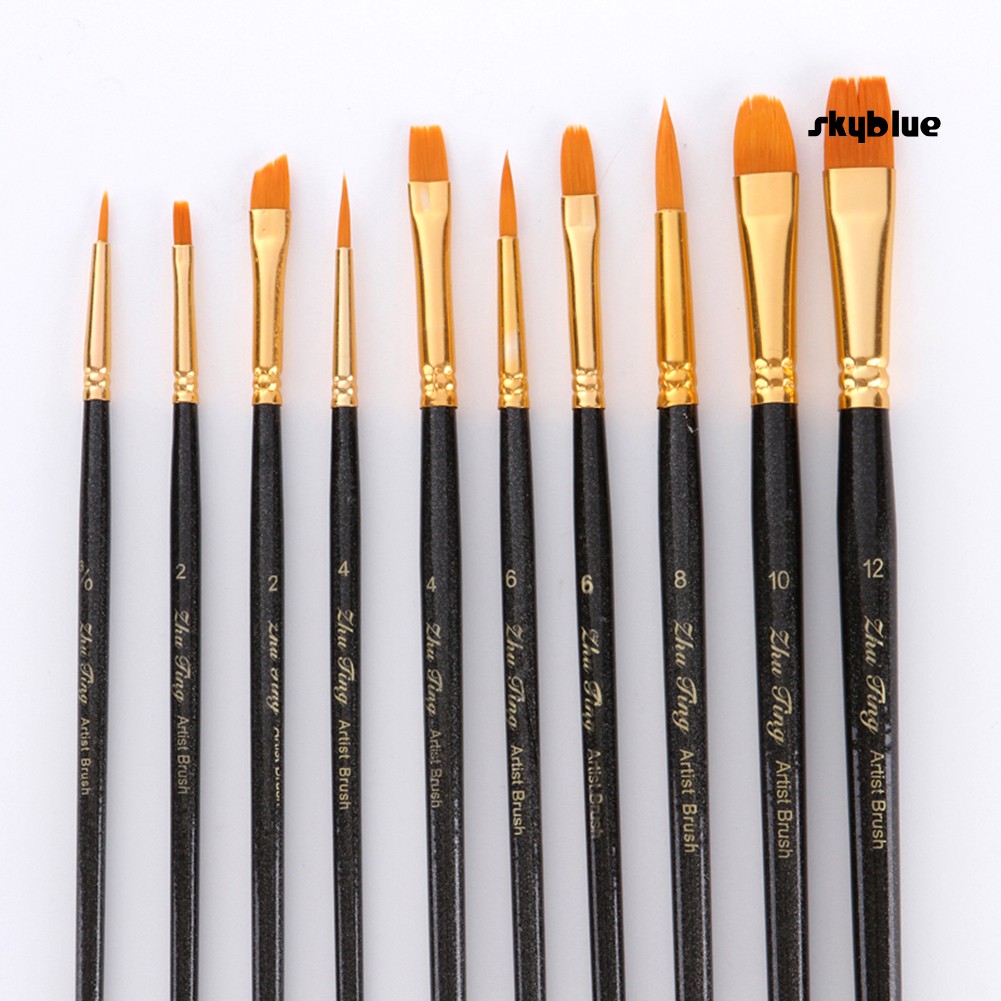 Set 10 cây cọ sơn màu nước viết chữ thư pháp nhiều kích cỡ khác nhau dùng cho nhà trường / bút vẽ nghệ thuật