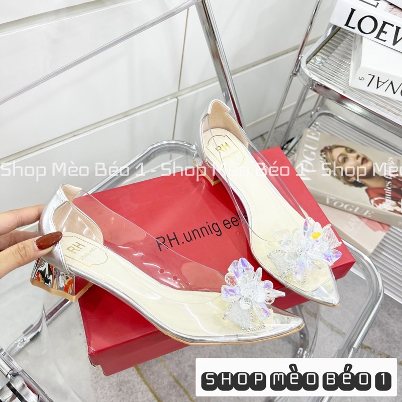 Giày búp bê mica nơ đá hoa ngũ sắc gót thấp fullbox fullbox hàng quảng châu cao cấp