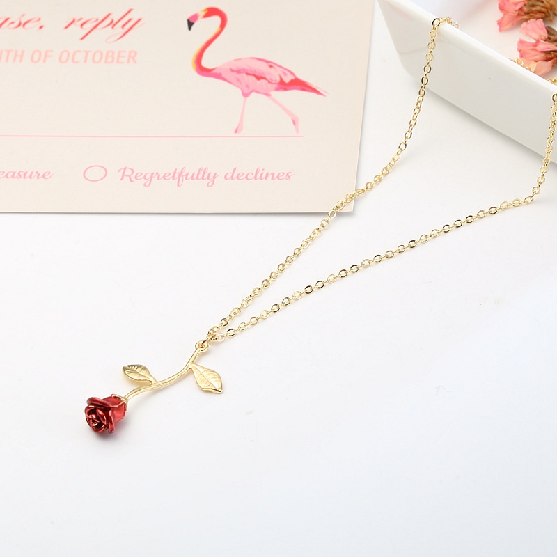 Dây Chuyền Mặt Hoa Hồng Đỏ Phong Cách Âu Mỹ Độc Đáo Thời Trang