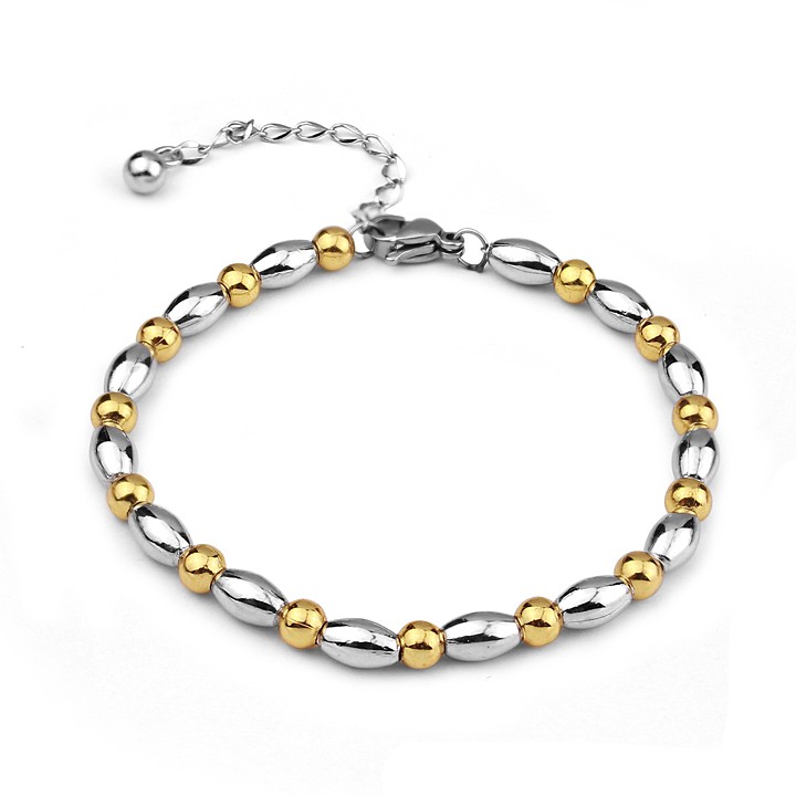 Lắc tay bi tròn hạt gạo 2 màu nhỏ xinh