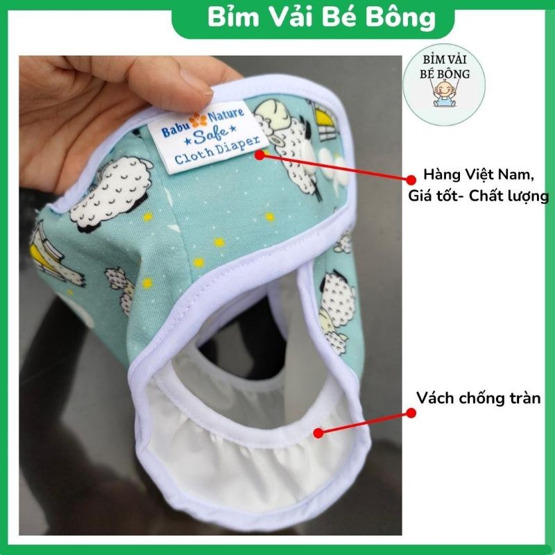 [1 QUẦN+2 LÓT] Bộ Bỉm Vải, Tã Vải Babu Nature Siêu Chống Tràn Cho Bé, Size M,L