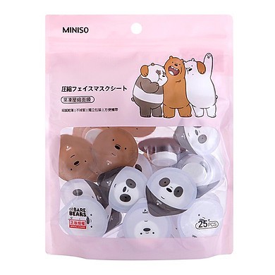 25 viên Mặt nạ giấy nén Miniso We Bare Bears Chúng tôi đơn giản là gấu