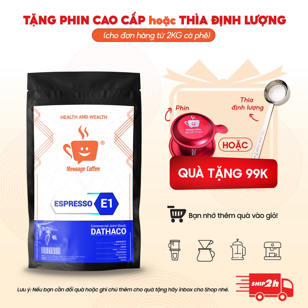 Cà phê hạt pha espresso E1 cafe chuyên biệt cho pha máy ca phe bán lẻ giá sỉ từ công ty - Message coffee