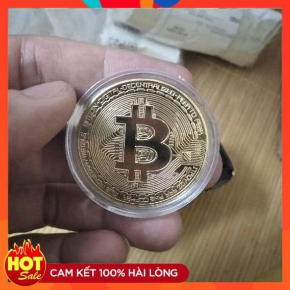 Đồng xu bitcoin mạ vàng lưu niệm, đường kính 40mm dày 1.2mm; 2.5mm + kèm hộp nhựa bảo vệ chống xước