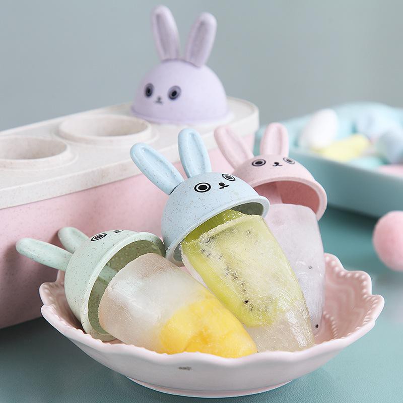 Bộ khuông làm cây kem nhà làm + que kem 4 ngăn que hình thỏ xinh xắn đáng yêu.GREAT