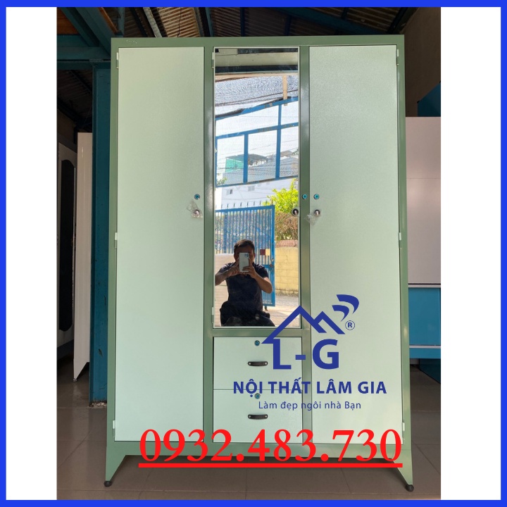 Tủ sắt đựng quần áo 3 cánh sơn tĩnh điện sắt dày màu xanh Pastel mới 2022 HCM