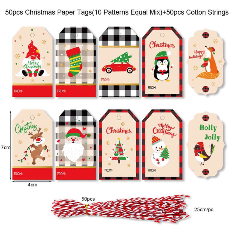 Set 50 Thẻ Tag Giấy Trang Trí Giáng Sinh